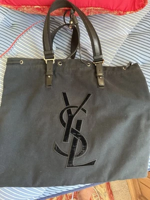 YSL Saint Laurent Rive Gauche Black Canvas Tote Bag - Image 1 of 4