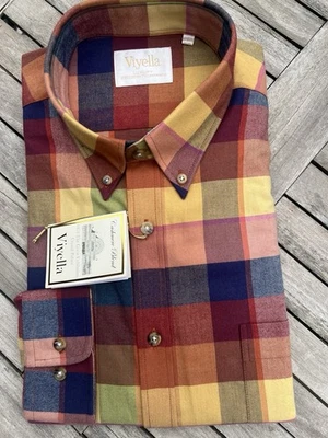 NUEVO CON ETIQUETAS Camisa Viyella 1894 Lujosa Algodón/Cachemira Grande BD TRAD LS Suave, ¡Especial! Foto 1 de 4