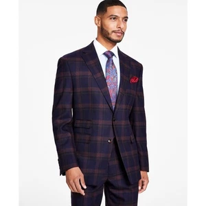 Traje a Cuadros Azul Marino de Ajuste Clásico Colección Tayion Hombres Chaqueta Separada 40L B4HP $425 - Imagen 1 de 4