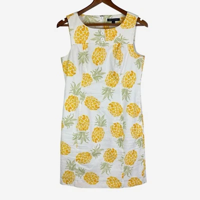 Vestido recto Brooks Brothers estampado piña talla 8 bolsillos forrados mezcla de algodón Foto 1 de 4