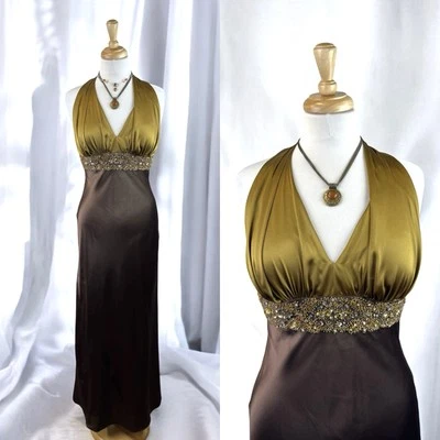 Vestido de Noche Largo Satinado Cuentas Glamour Encantado Cóctel Fiesta Boda EE. UU. 6 Foto 1 de 4