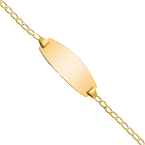 14K Solid Yellow Gold Oval Curb Link ID Bracelet - Picture 1 of 24