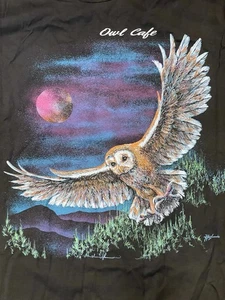 Vintage Owl Café Deadstock Negro Grande Algodón Hecho en EE. UU. Colección Medianoche - Imagen 1 de 7