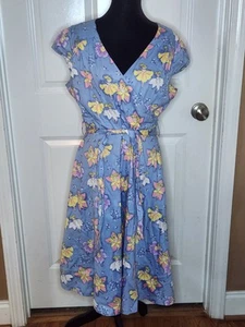 Lindy Bop Fairy Print 1950's Swing Style Dress Blue Size 8 Novelty - Picture 1 of 4