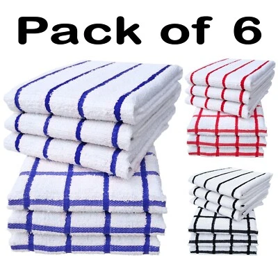 Terry Tea Towels Pack of 6 Absorbent 100% Cotton Soft Kitchen Towels 45 x 65 cm
