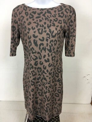 Delias Women Dress Size M 2 Shades of Brown Leopard Print Back Zip Short Sleeves - Image 1 of 4
