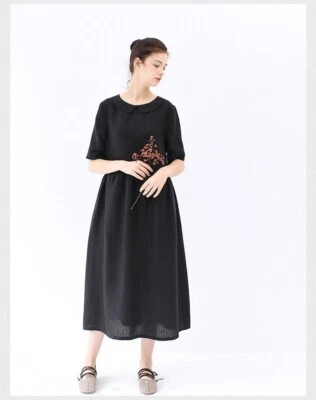 Custom Made To Order bespoke Short Sleeve Casual A-Line Linen Pleated Dress G787 - Image 1 of 4