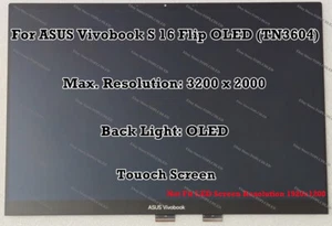16" ASUS Vivobook S 16 Flip OLED (TN3604) 3.2K LCD Touch Screen Display Assembly - Picture 1 of 2