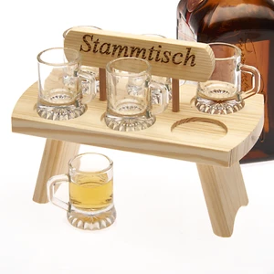 Schnapstablett Stammtisch Holz Tablett inkl 6 Gläser Schnapsgläser Holztablett - Bild 1 von 7