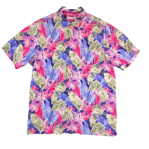 Tommy Bahama 100% Silk Ibiza Beach Club Island Blue Pink Mens Size M Floral - Picture 1 of 18