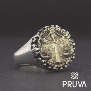 Y99-L12 CUSTOMIZED 925K SIGNET RING GOLD PLATED ZODIAC SIGN LIBRA HOROSCOPE - Picture 1 of 12