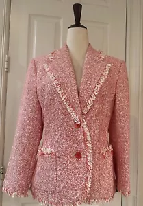 Feraud Tweed Blazer Red Fringe Hem Size 40 - Picture 1 of 24