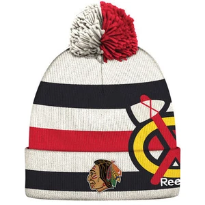 CHICAGO BLACKHAWKS 2017 NHL WINTER CLASSIC REEBOK CUFFED POM KNIT HAT TOQUE - Picture 1 of 2