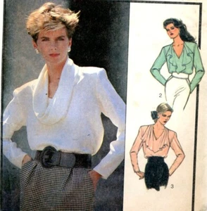 Uncut Pattern Ladies Pullover V Neck Drape Cowl Fluted Collar Blouse Top 6-12 - Picture 1 of 2