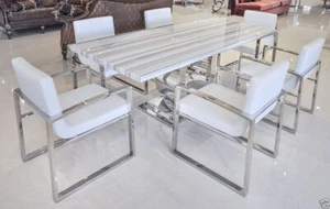 Dining Table - Modern Dining Room Table - Marble Table - Uscio IV - White Lines - Picture 1 of 4