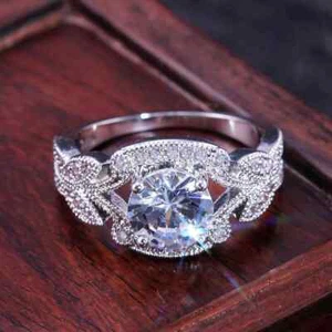 2.0Ct Round Cut Simulated Diamond Women's Wedding Ring 14K White Gold Plated - Picture 1 of 9