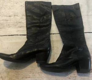Janet & Janet US Size 7.5 Black Mid-calf Leather Block Heel Womens Boots - Picture 1 of 12
