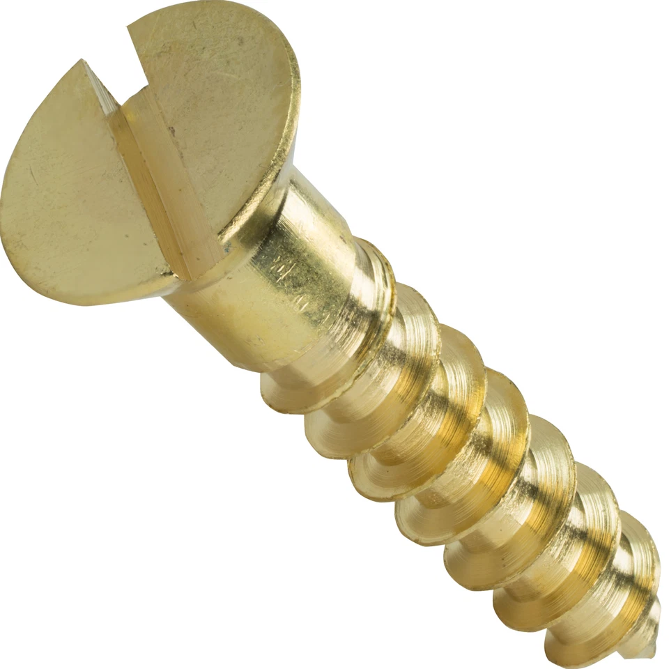 FASTENERE #1 x 3/8" Solid Brass Flat Head Wood Screws Slotted Drive Qty 100