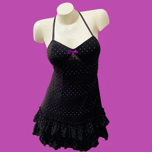 Victoria’s Secret "Sexy Little Things" Lingerie Black w/dots Fitted Nightie 34B - Picture 1 of 8