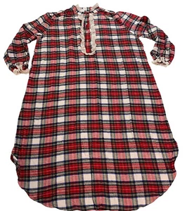 NWT VTG 70s MAMARY Women's LARGE Red Plaid Cotton Flannel Long Nightgown Ruffle - Picture 1 of 12