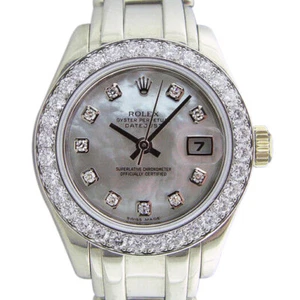 ROLEX Ladies 29mm 18kt White Gold Pearlmaster MOP Diamond 80299 SANT BLANC - Picture 1 of 8