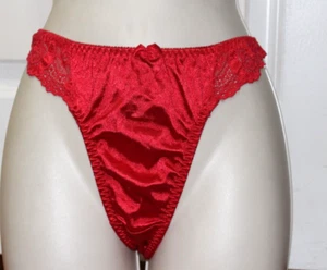 Women's Red Sexy Lace High Cut Thong with bow by Rene Rofe sz 8 - Picture 1 of 3