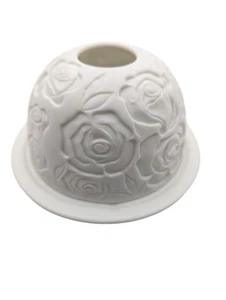 Das Porzellan Sorelle weiß Handarbeit Rosenprägung Teelicht Kerzenhalter - Bild 1 von 7