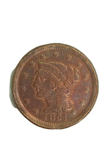 1851 Braided Hair Large Cent VERY GOOD - Picture 1 of 3