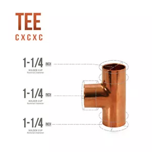 1-1/4"in C x C x C Sweat Connections Copper Tee Coupling Pipe Plumbing Fittings - Picture 1 of 1