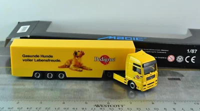 Camión remolque tractor HERPA Magic Diecast MAN TGA XXL PEDIGRÍ para perros 1:87 HO Foto 1 de 3
