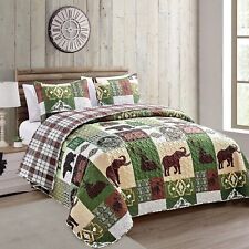Lodge Bedspread King Size, Rustic Cabin Quilt Sets Moose Bear Bedspread Coverlet