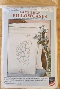 Fundas de almohada Jack Dempsey borde de encaje sello bordado a mano STARBURST OF HEARTS - Imagen 1 de 4