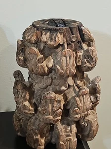 Antiker Holz Stumpen Säulenfuß Kerzenhalter selten handgeschnitzt 7" Höhe x 5" Tiefe. - Bild 1 von 12