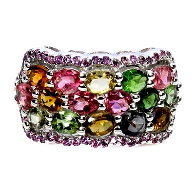 Anillo de plata de ley 925 ovalado turmalina rodolita piedras preciosas joyería talla 8 Foto 1 de 4