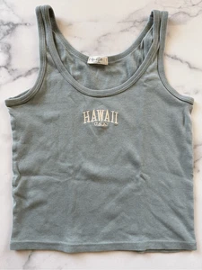 Camiseta sin mangas John Galt Hawaii EE. UU. verde salvia recortada 100 % algodón suave femenina - Imagen 1 de 5
