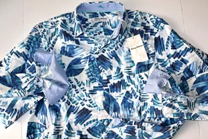 Tommy Bahama Shirt Barbados Breeze Ocean Flora Blue Muse LS New Medium M - Picture 1 of 4