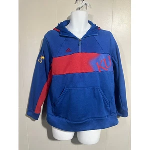 KU Adidas pull over hooded pullover 1/4 zip Sweatshirt size XL embroidered - Picture 1 of 10