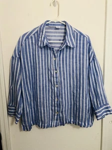 Sigrid Olsen Womens Linen Button Up Top Large Blue Lagenlook Coastal Resort Boxy - Picture 1 of 10