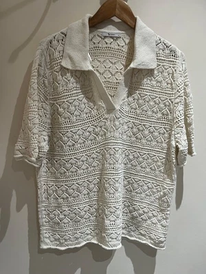 TU Jumper Size 18 Cream Short Sleeve Collared Knit Casual - Image 1 of 4