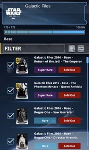 SWCT Star Wars Trader 2016 Galactic Files COMPLETE SET 201 Cards +Awards DIGITAL - Picture 1 of 12