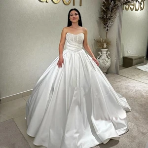 HERBURN Mode Plissee Brautkleider Spitze Applikationen Perlen Herzausschnitt Ballkleid - Bild 1 von 8