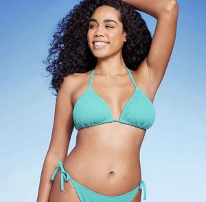 Shade & Shore strukturiertes gepolstertes Bikini-Top Gr. L Large 12-14 hellblaugrün NEU - Bild 1 von 6