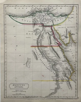 Mapa antigo colorido à mão do Egito Antigo de 1829 por Sidney Hall - Imagem 1 de 4