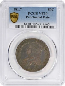 181.7 Bust Silver Half Dollar Punctuated Date VF30 PCGS - Picture 1 of 4