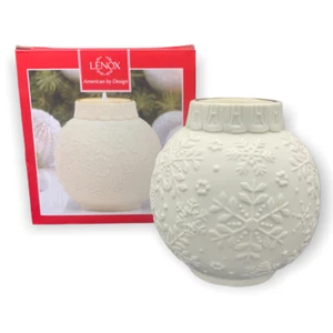 Lenox White Porcelain Snowflake Ivory Holiday Votive Tea Light Candle Holder - Picture 1 of 12