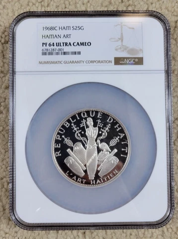 1968 Haiti Haitian Art 25 Gourdes Silver Proof Coin NGC PF64 Ultra Cameo 3.77oz Cover