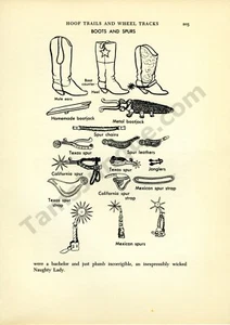 1955 Evelyn Curro Book Page Art Drawing Old West Boots and Spurs Bootjack Chains - Picture 1 of 1