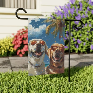 White and Yellow Labrador Retrievers Summer Yard Flag, White Lab Garden Decor - Picture 1 of 11