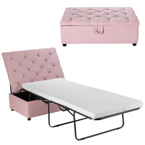 Costway Folding Ottoman Guest Bed with Mattress Convertible Sleeper Bed Pink - Picture 1 of 8