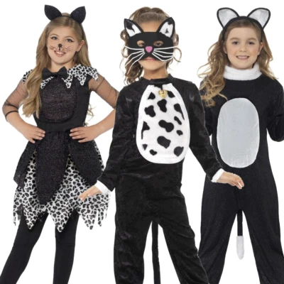 Niñas Gato Disfraz Gato Negro Tabby Halloween Vestido Elegante Gatos Conjunto Niños Foto 1 de 4